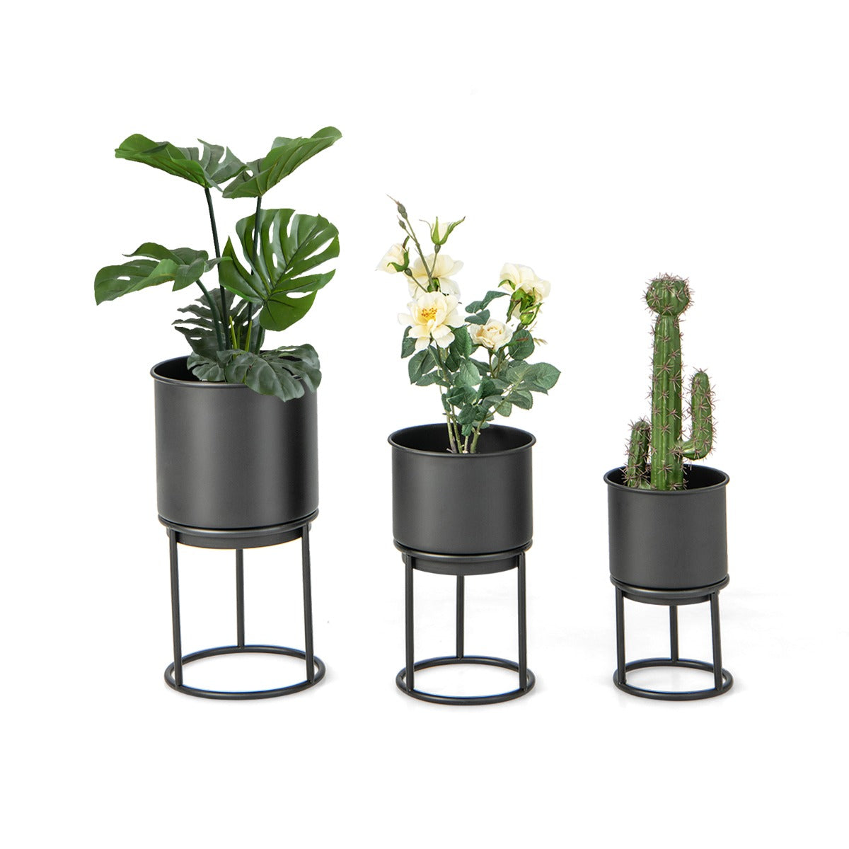 Metal Planter Pot Stand Set of 3-Black – GardenArch