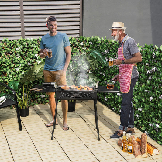 Portable Charcoal Barbecue Grill with Roasting Fork Detachable Legs-Black