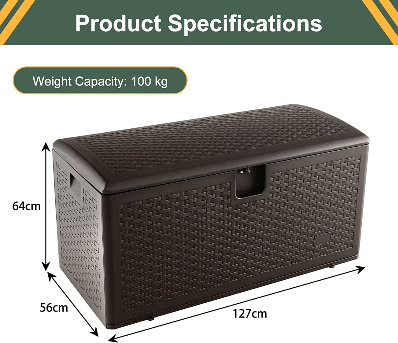 370L Garden Storage Box with Flip Lid and Lock Hole-Brown