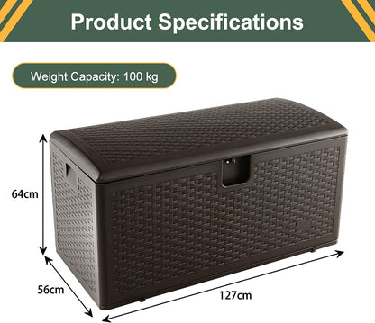 370L Garden Storage Box with Flip Lid and Lock Hole-Brown