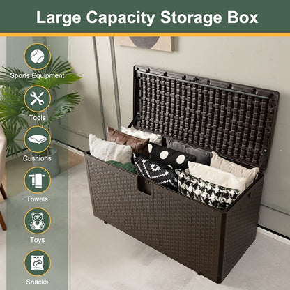 370L Garden Storage Box with Flip Lid and Lock Hole-Brown