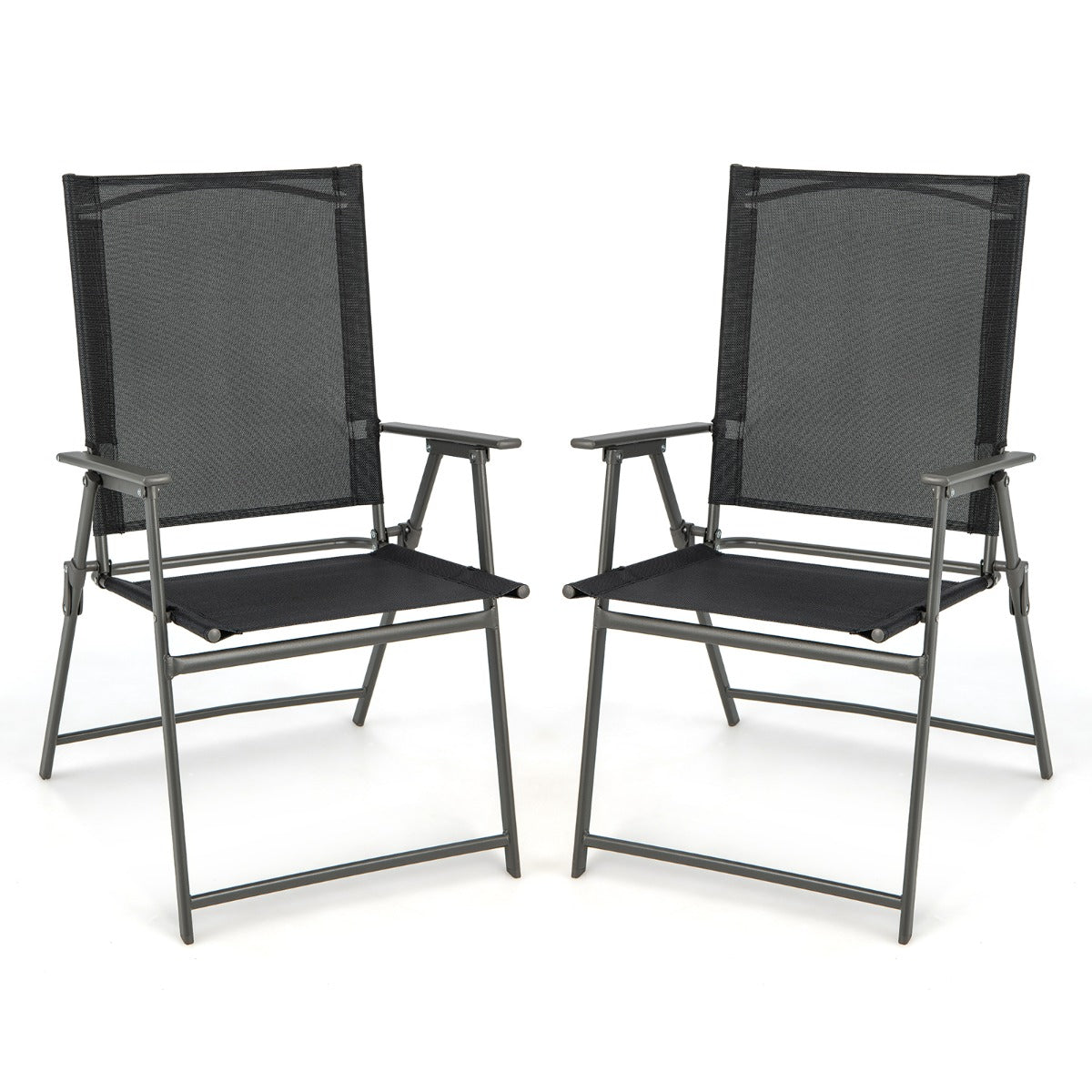 2 Piece Patio Folding Dining Chair Set with Weather-resistant Fabric-Black