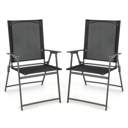2 Piece Patio Folding Dining Chair Set with Weather-resistant Fabric-Black