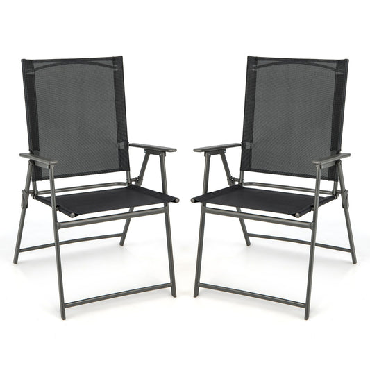 2 Piece Patio Folding Dining Chair Set with Weather-resistant Fabric-Black