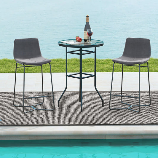Patio Bar Table with Tempered Glass Tabletop and Heavy-duty Metal Frame