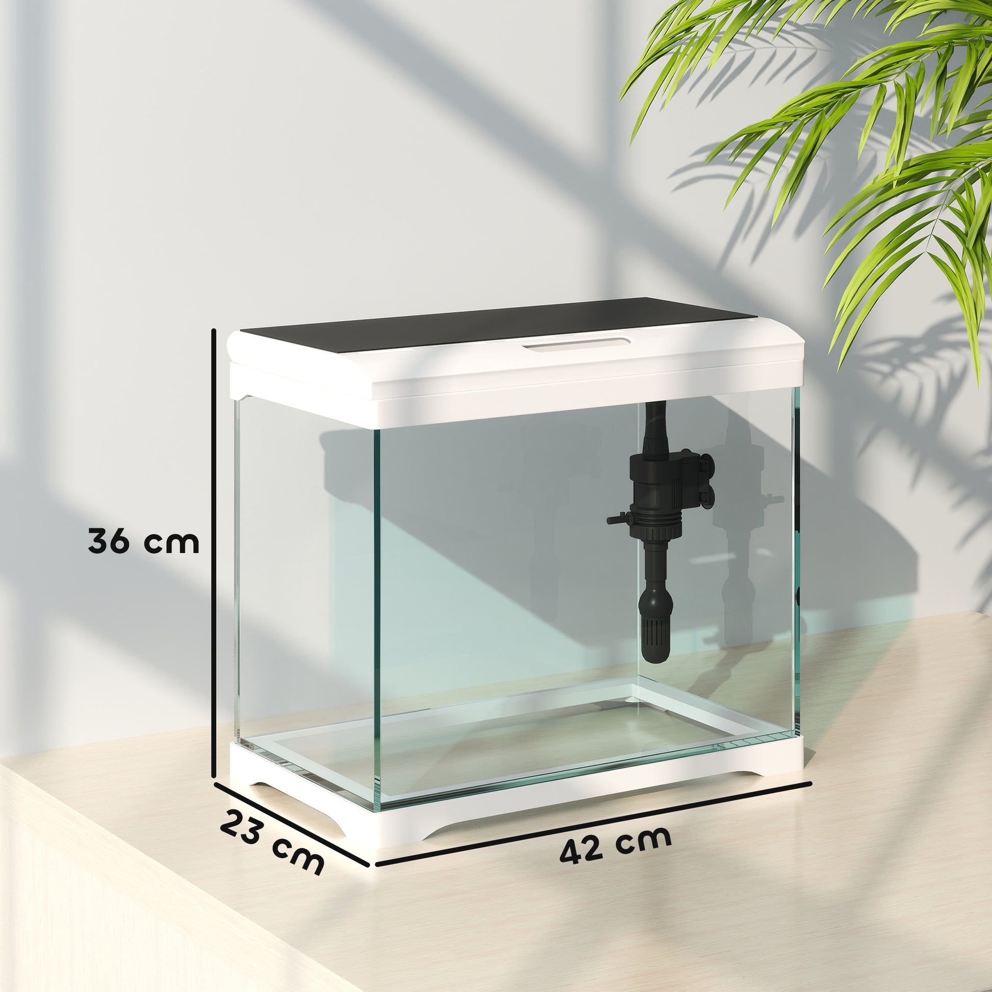 PawHut 27L Glass Fish Tank with Filter System, LED Light, Water Pump, for Betta, Goldfish, Shrimps, White