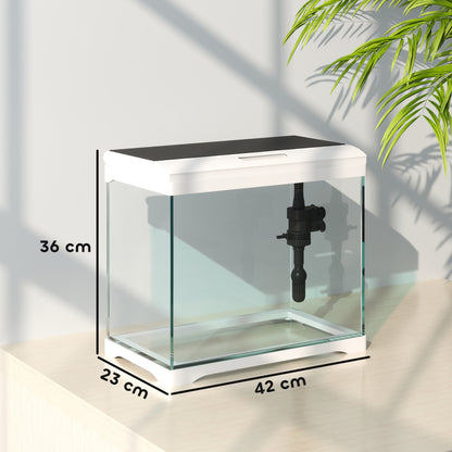 PawHut 27L Glass Fish Tank with Filter System, LED Light, Water Pump, for Betta, Goldfish, Shrimps, White
