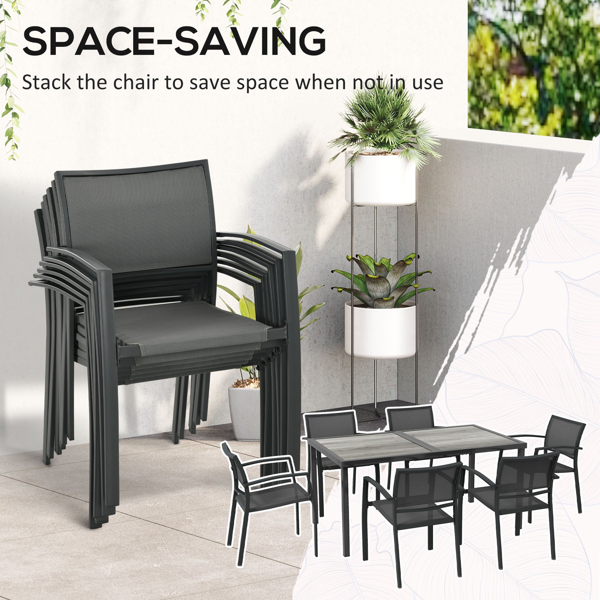 Outsunny Seven-Piece Casual Outdoor Dining Set, with Wood-Effect Table - Grey