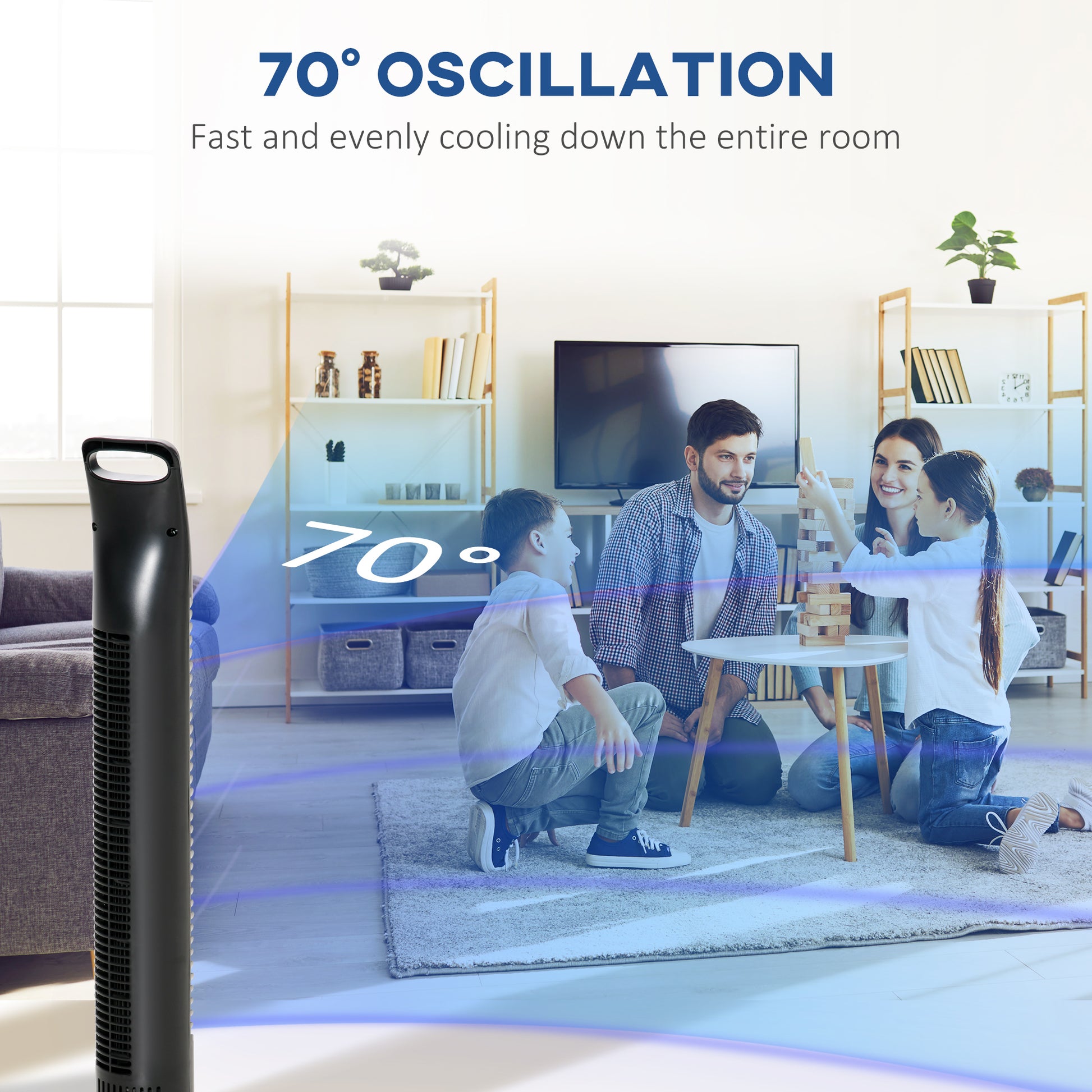 HOMCOM Tower Fan Oscillating 3 Speeds 3 Winds 40W w/ Remote Control Timer Moving Head Quiet Operation Home Office Bedroom Black - 78.5H cm