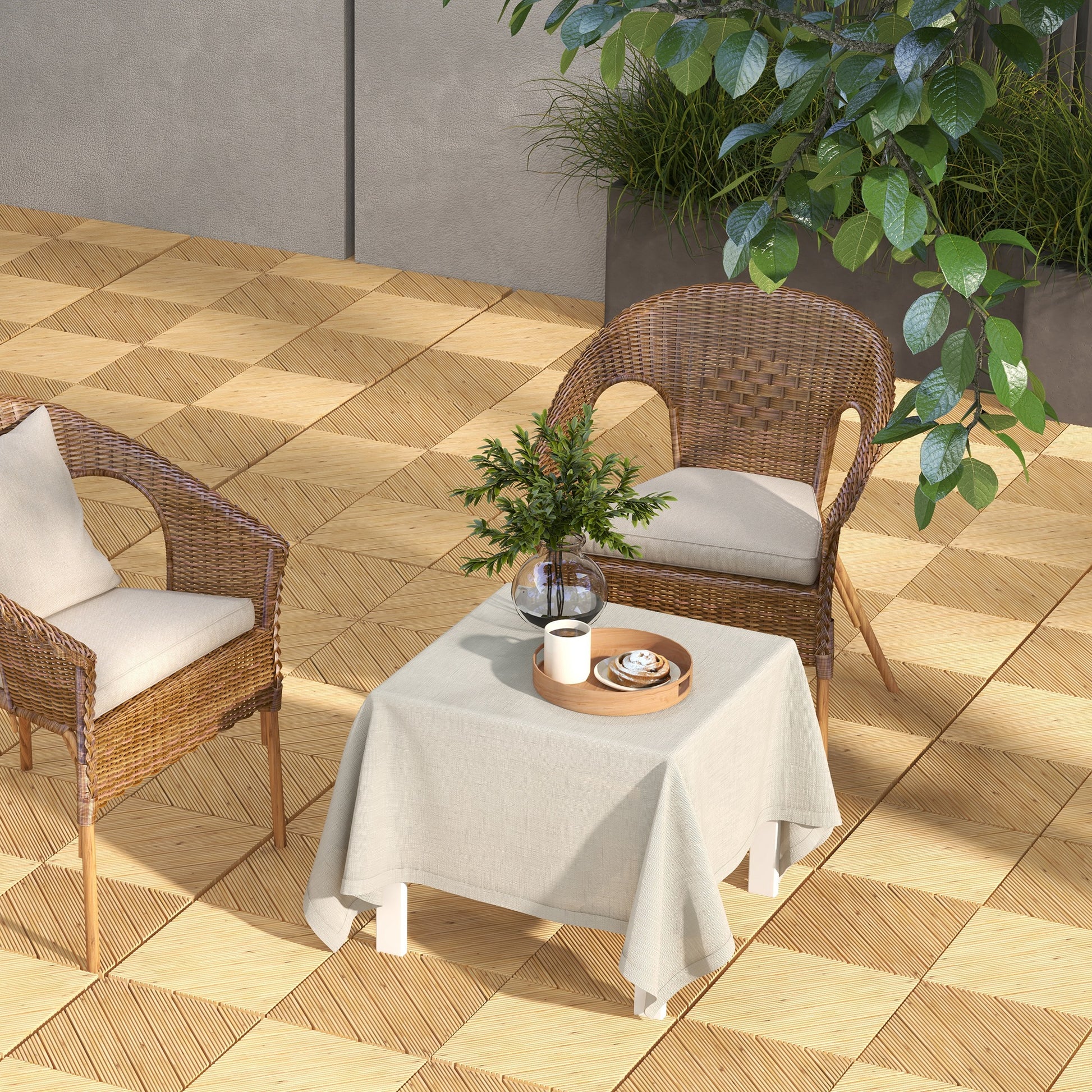 Outsunny 27 Pcs Wooden Interlocking Decking Tiles, 30 x 30 cm Anti-slip Outdoor Flooring Tiles, 0.81? per Pack, All Weather Use for Patio, Balcony, Terrace, Hot Tub, Yellow