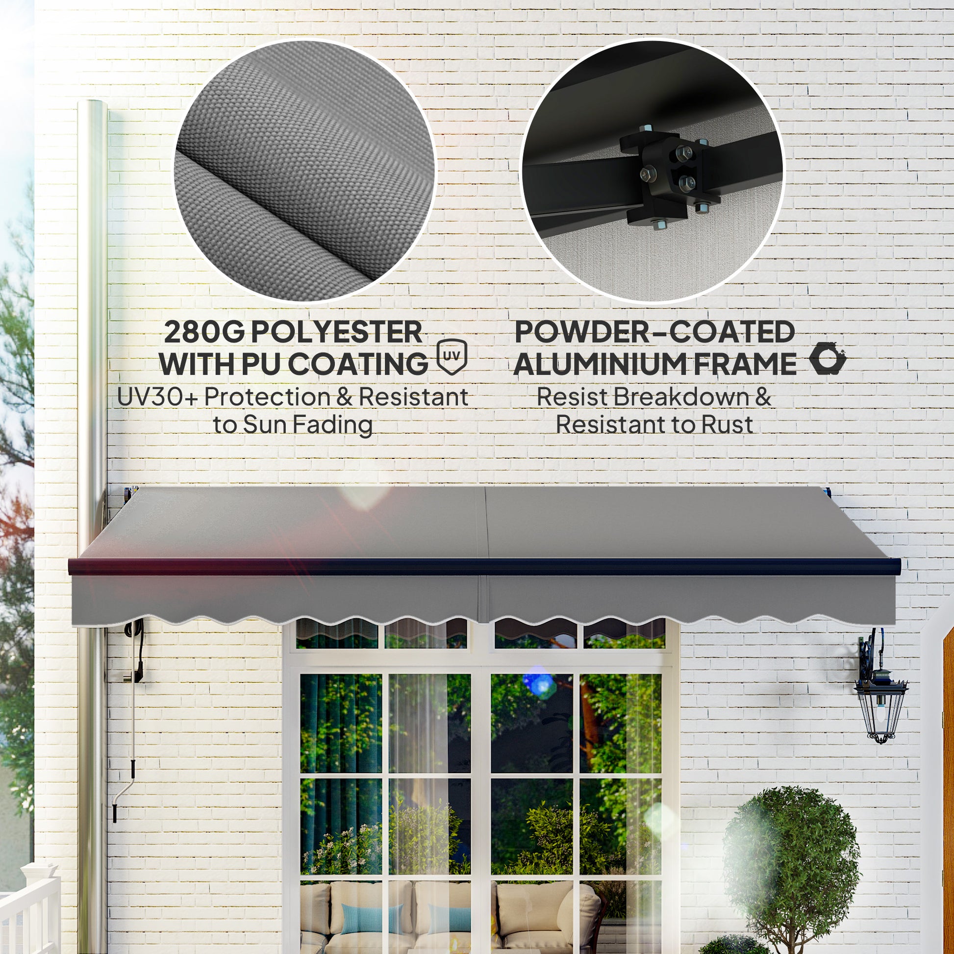 Outsunny 3.5 x 3m Electric/Manual Awning, with Remote - Dark Grey