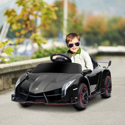 HOMCOM Lamborghini Veneno Licensed 12V Kids Electric Ride on Car w/ Portable Battery, Powered Electric Car w/ Bluetooth, Remote, for Aged 3-6, Black