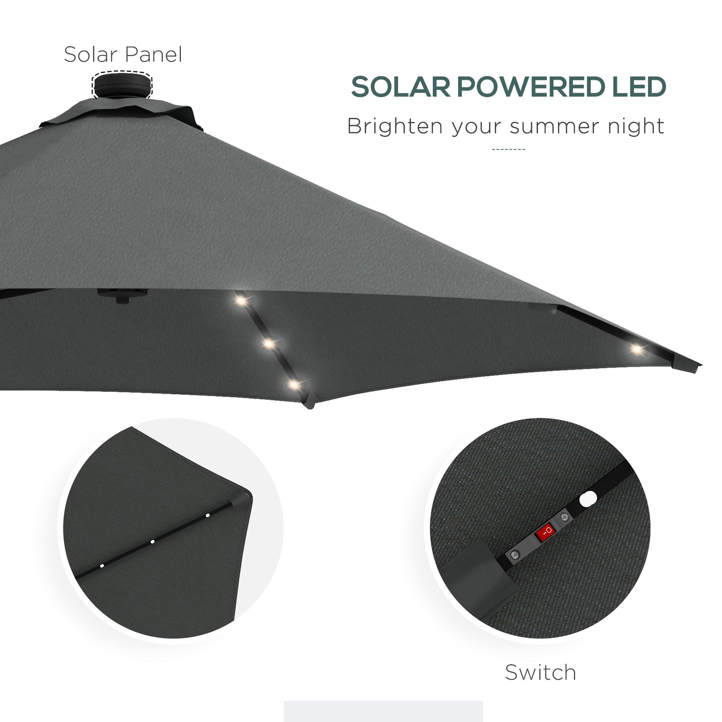 Outsunny 3(m) Solar LED Cantilever Parasol - Grey