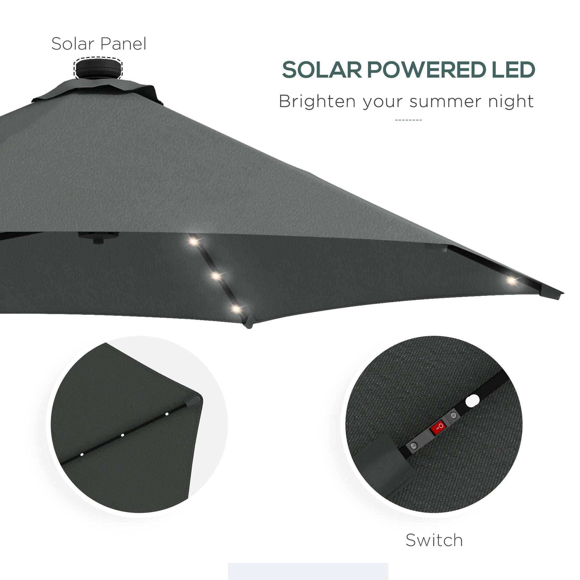 Outsunny 3(m) Solar LED Cantilever Parasol - Grey