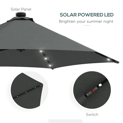 Outsunny 3(m) Solar LED Cantilever Parasol - Grey