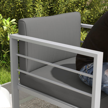 Outsunny Garden Sofa, All-Weather Garden Single Sofa with Removable Cushions, Metal Frame Outdoor Furniture for Balcony, Charcoal Grey