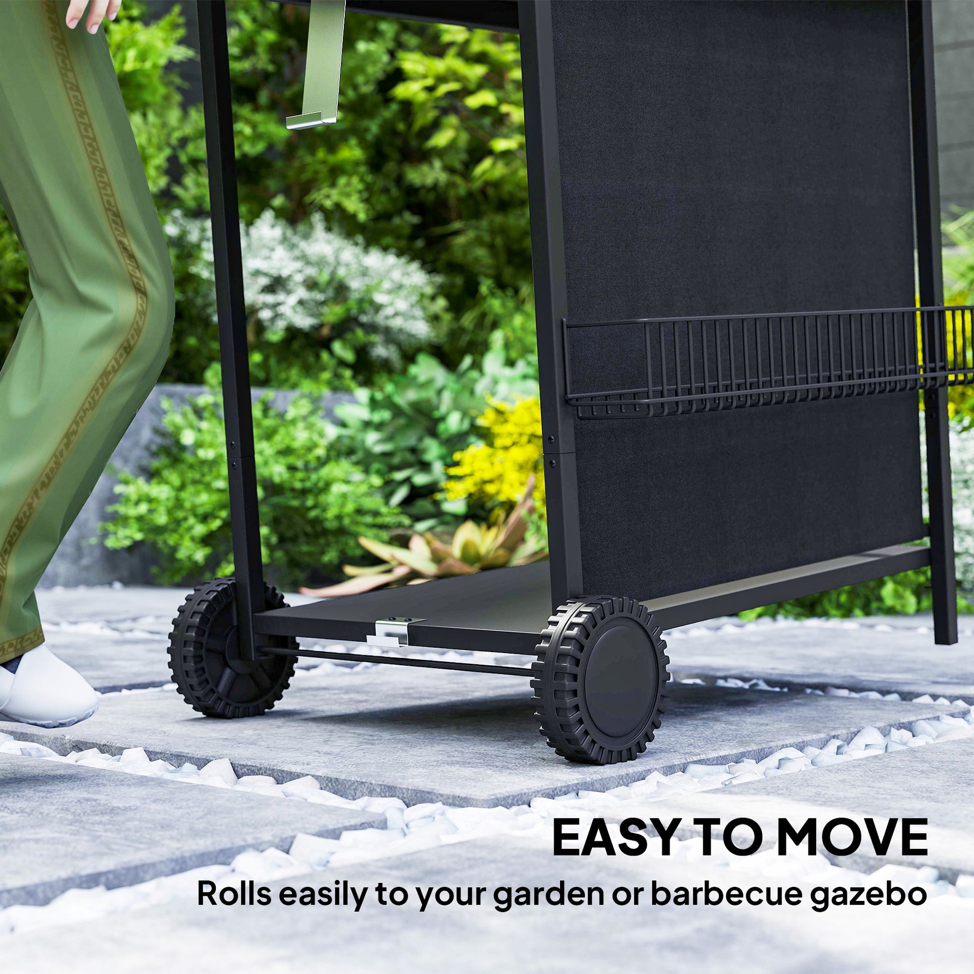 Outsunny 4+1 Burner Gas BBQ Grill, Portable Gas Barbecue Grill with Built-in Thermometer, Lid, Side Table, Shelf, Spice Rack, Wheels, Grease Cup for Garden Party Outdoor Cooking, Black