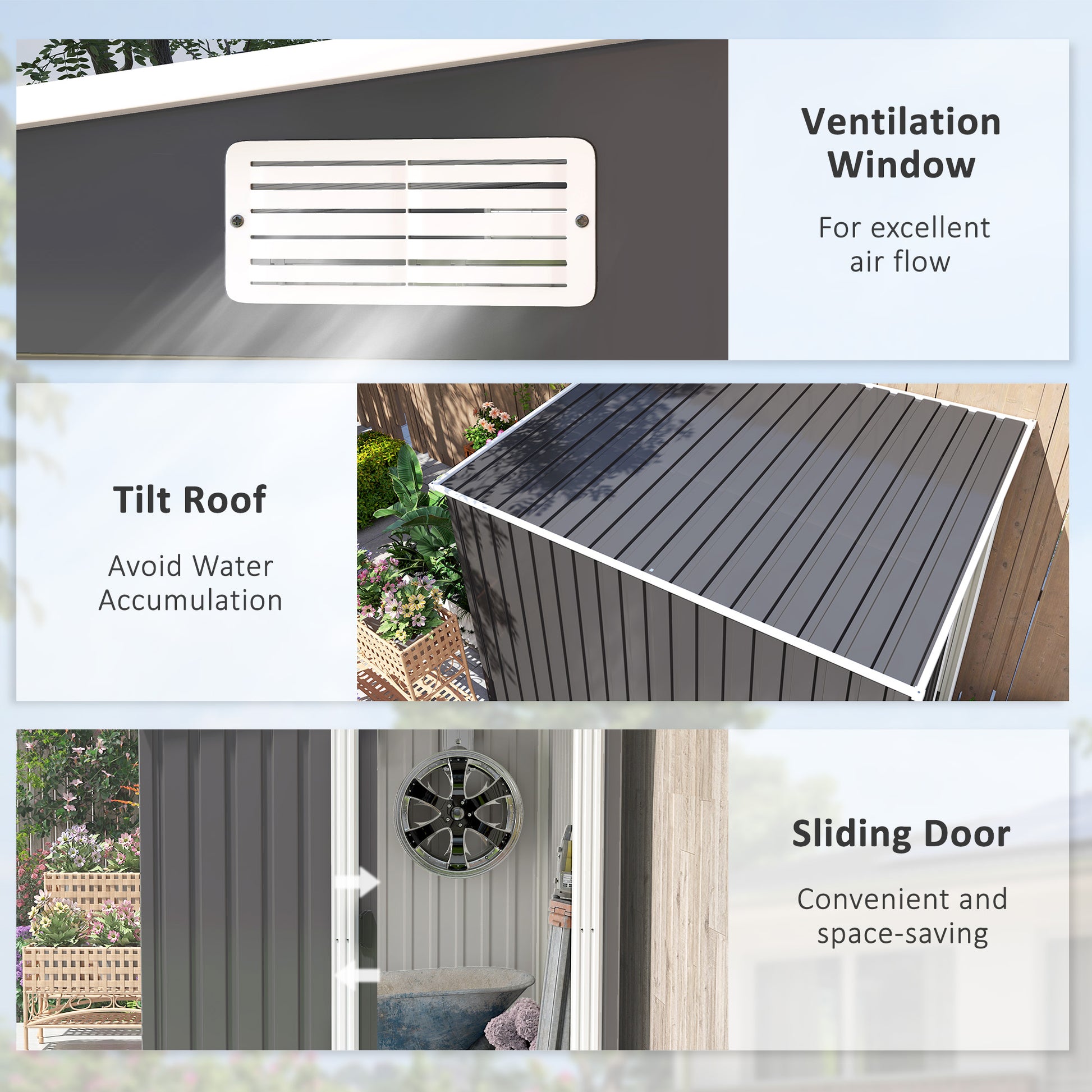 Outsunny 7 x 5ft Galvanised Metal Shed, with Sliding Door - Dark Grey