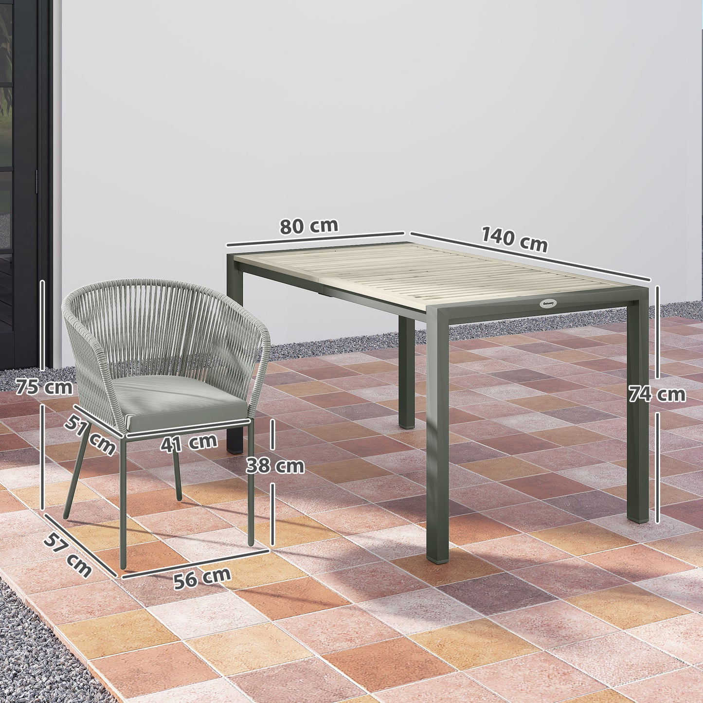 Outsunny Rattan Dining Set, 6 Seater Rattan Garden Furniture Set with Acacia Wood Top Rectangle Table, 6 Chairs, Washable Seat Cushions, for Outdoor, Patio, Conservatory, Grey