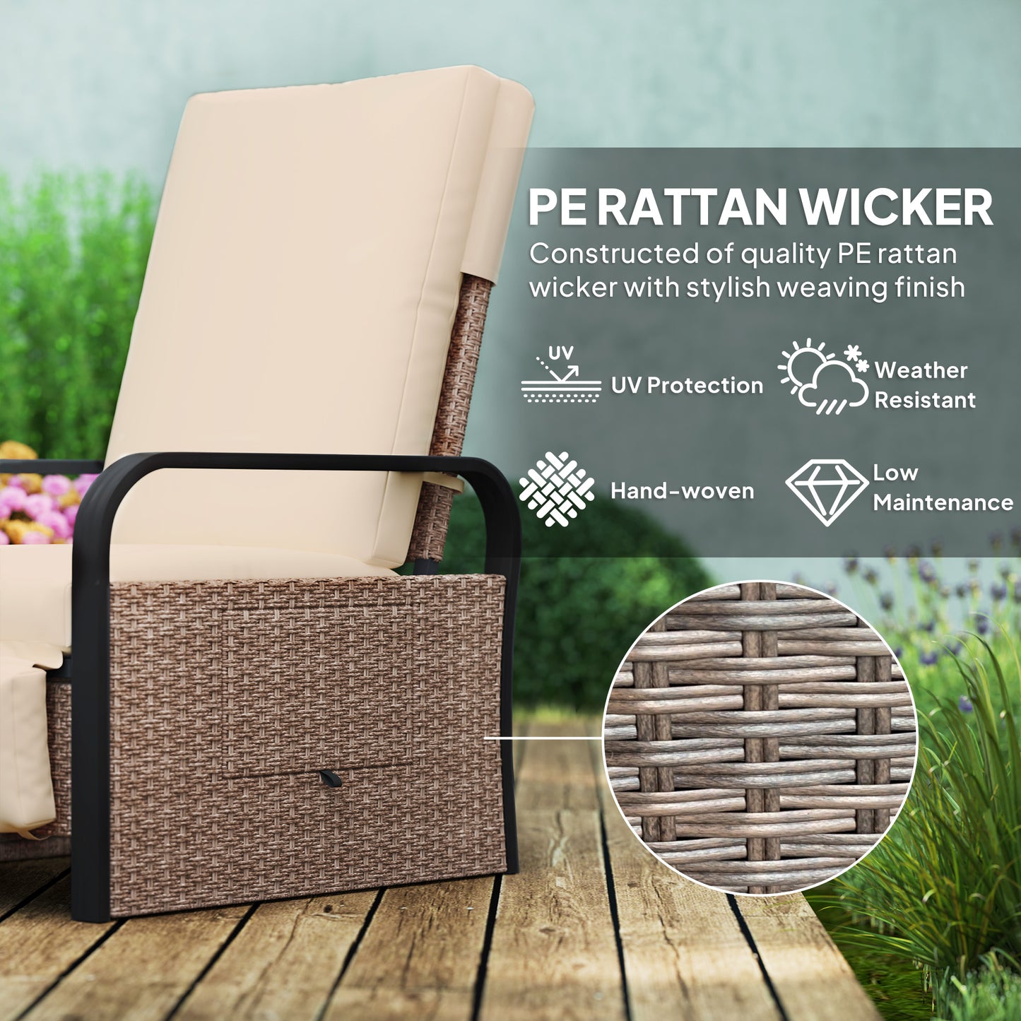 Outsunny 140° Reclining Rattan Armchair - Brown/Khaki