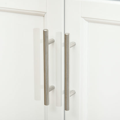 HOMCOM White Wooden Freestanding Kitchen Island on Wheels, Serving Cart Storage Trolley with Stainless Steel Top, Drawer, Side Handle and Rack