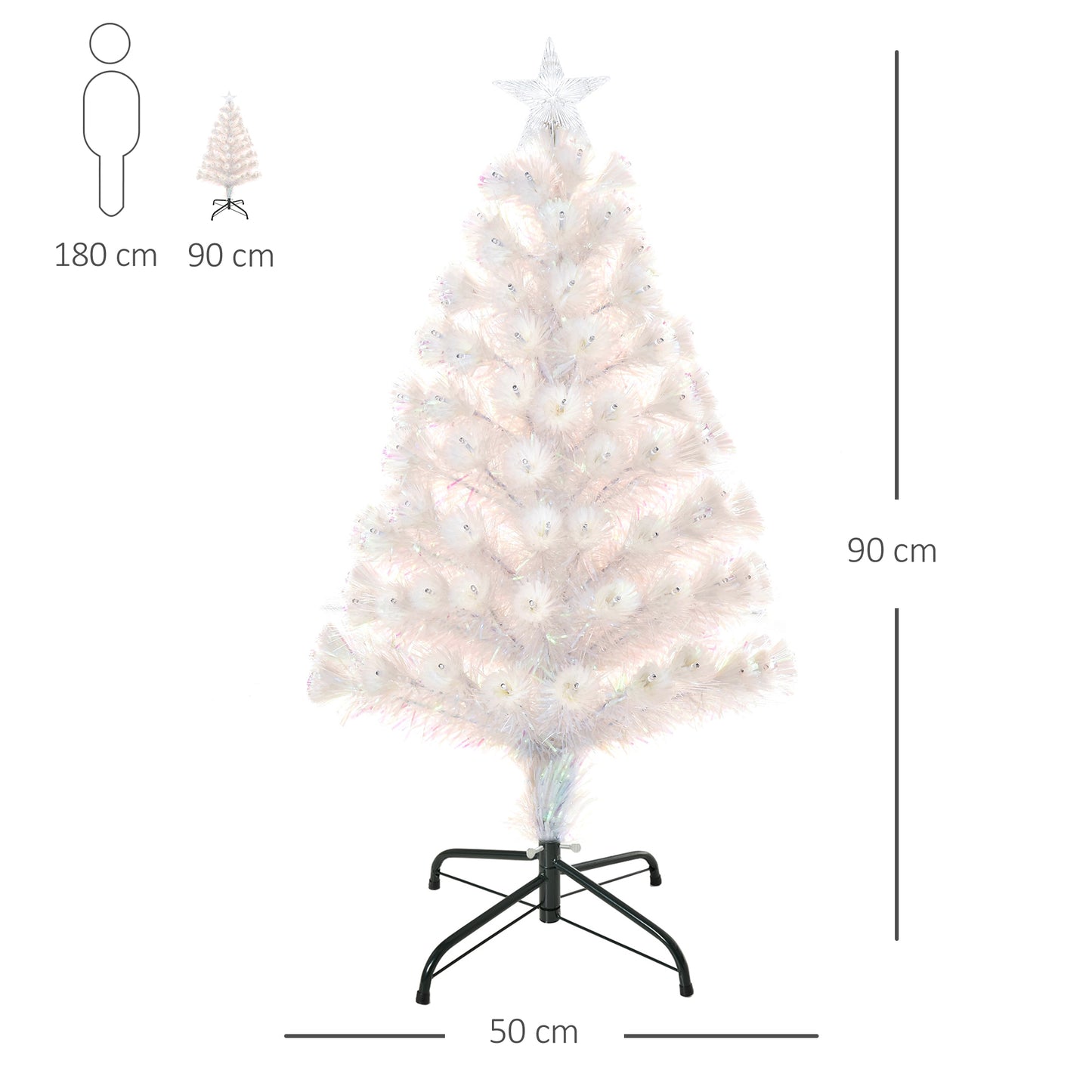 HOMCOM 3 Feet Prelit Artificial Christmas Tree with Fiber Optic LED Light, Holiday Home Xmas Decoration, White