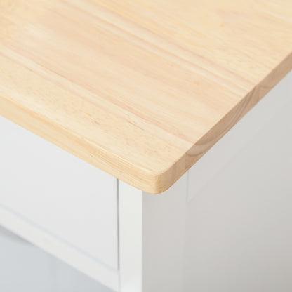 HOMCOM Modern Kitchen Trolley, Rolling Island Storage Cart with Drawer, 9-bottle Wine Rack, Door Cabinets, Wooden Countertop, White