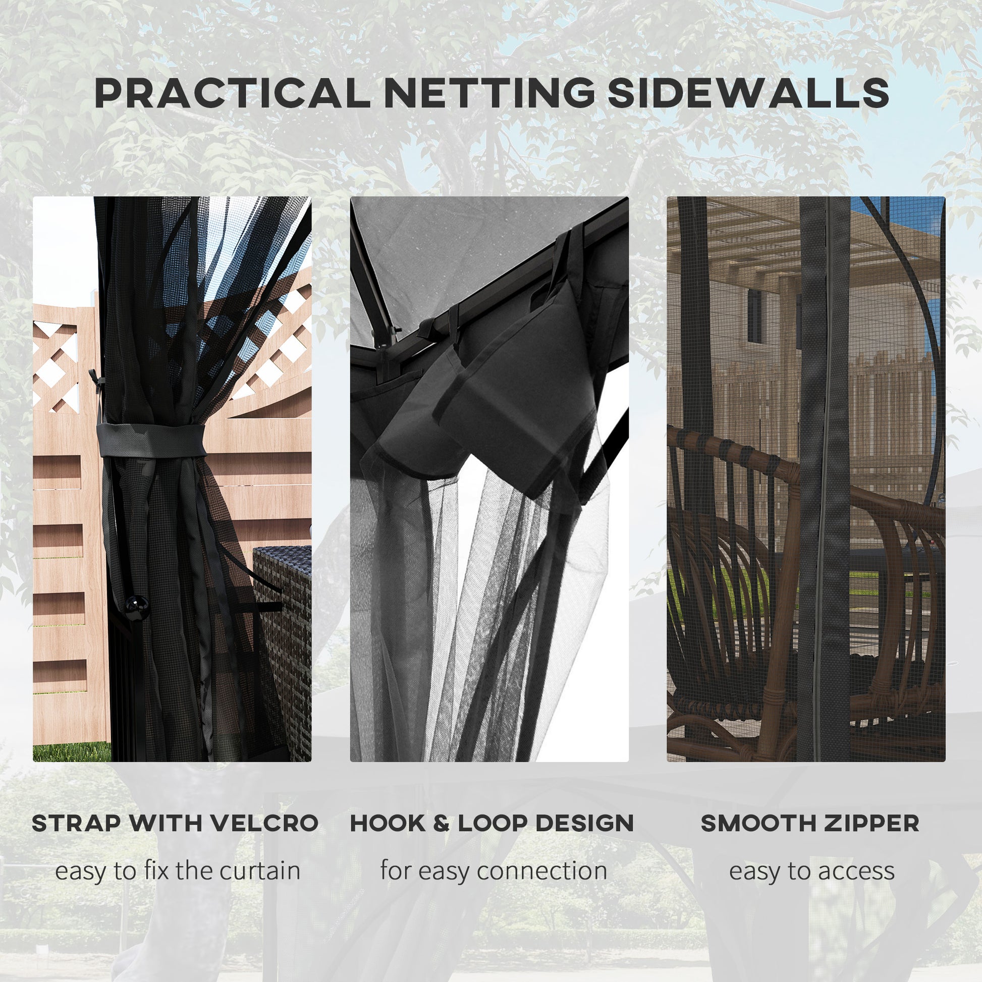 Outsunny 3 x 3(m) Garden Gazebo Patio Party Tent Shelter Outdoor Canopy Double Tier Sun Shade with Metal Frame and Netting, Dark Grey