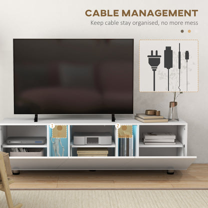 HOMCOM TV Cabinet Stand for TVs up to 70", High Gloss Doors TV Unit with 3 Cupboards, Storage Shelves and 2 Cable Holes for Living Room, White