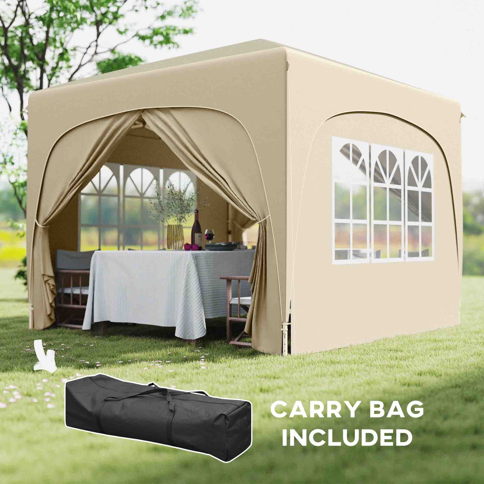 Outsunny 3 x 3m Pop-Up Gazebo Shelter, with Accessories - Sand