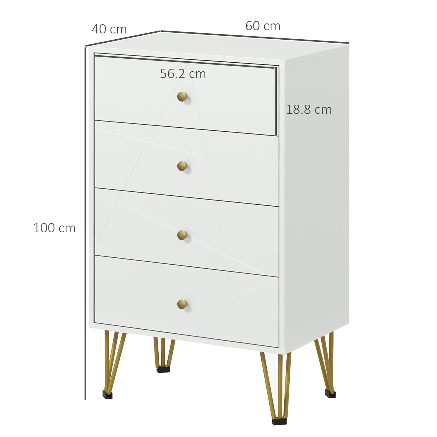HOMCOM White Chest of Drawers, 4-Drawer Dresser for Bedroom, Modern Storage Cabinets with Hairpin Legs