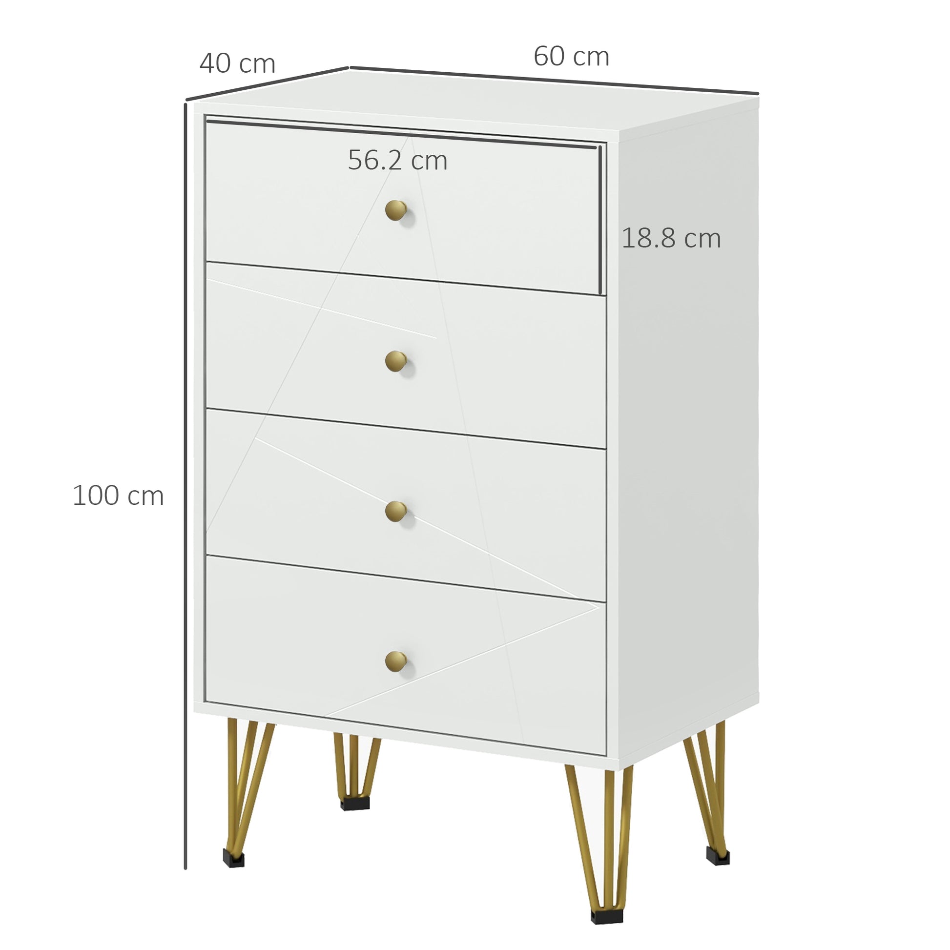 HOMCOM White Chest of Drawers, 4-Drawer Dresser for Bedroom, Modern Storage Cabinets with Hairpin Legs