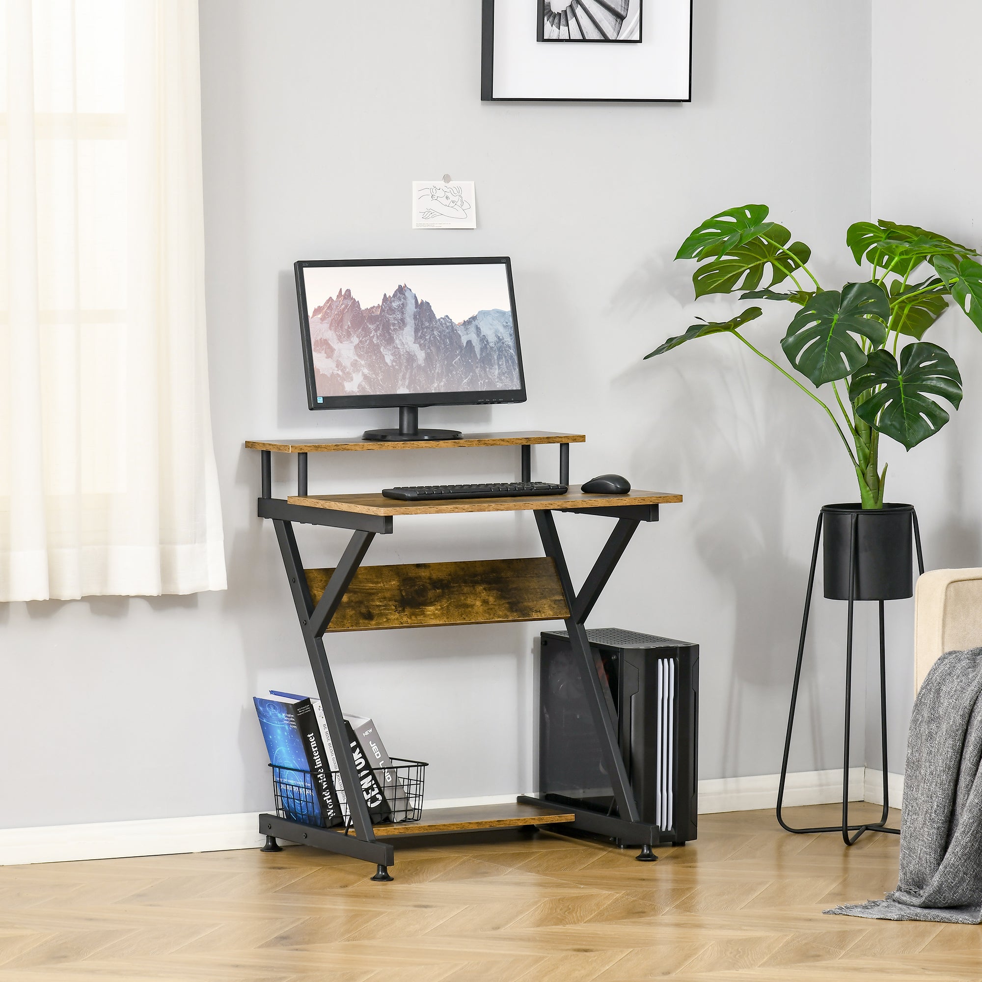 HOMCOM Compact Computer Table, R Shape Desk with Monitor Shelf and Sto ...