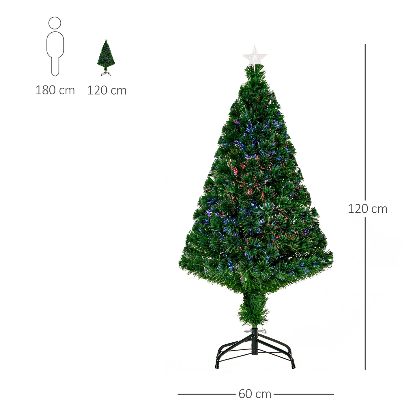HOMCOM Prelit Christmas Tree Artificial Tree, Metal Base, Pre-Lit, 1.2m