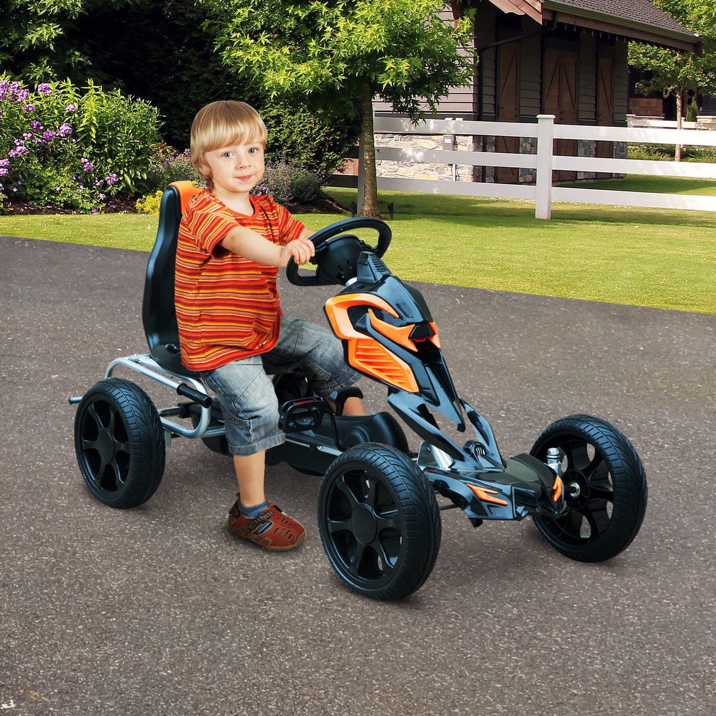 HOMCOM Kids Ride On Pedal Go Kart Indoor Outdoor Sports Toy Braking System