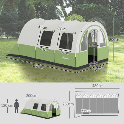 Outsunny 3000mm Waterproof Camping Tent, 5-6 Man Family Tent with Living and Bedroom, Carry Bag Included, Cream and Green
