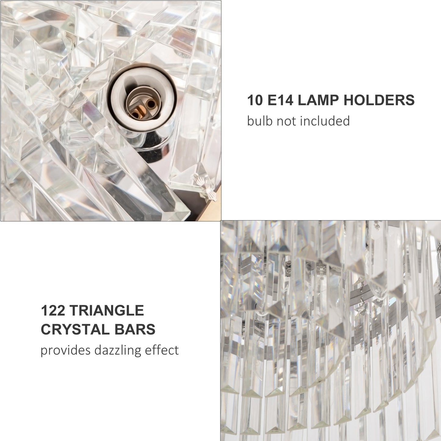 HOMCOM Crystal Ceiling Light Modern Chandeliers w/ Stainless Steel Base 10 Lights Elegant Flush Mount Ceiling Lighting for Living Room, Hallway, Bar