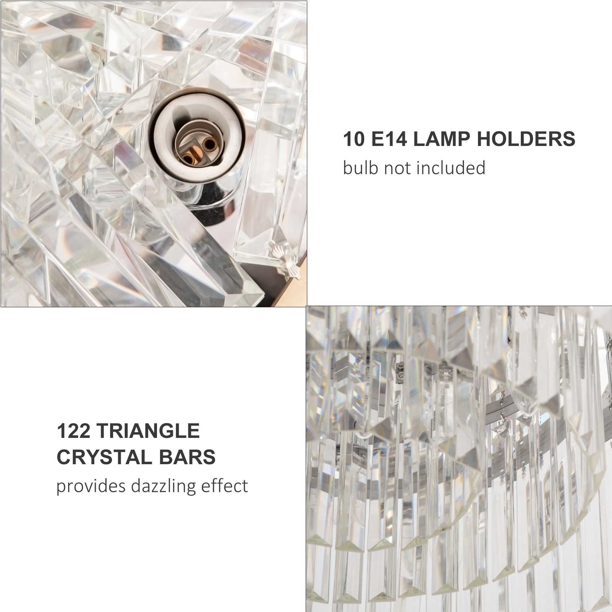 HOMCOM Crystal Ceiling Light Modern Chandeliers w/ Stainless Steel Base 10 Lights Elegant Flush Mount Ceiling Lighting for Living Room, Hallway, Bar