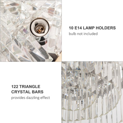 HOMCOM Crystal Ceiling Light Modern Chandeliers w/ Stainless Steel Base 10 Lights Elegant Flush Mount Ceiling Lighting for Living Room, Hallway, Bar