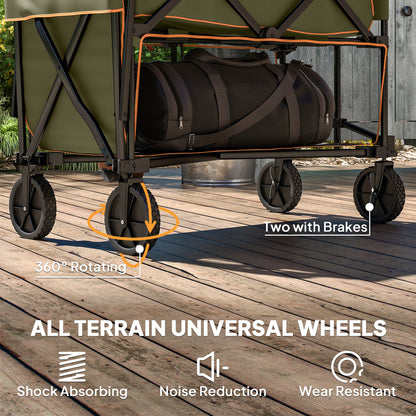 Outsunny Double Decker Folding Trolley on Wheels, 200KG & 350L Capacity Collapsible Wagon Festival Trolley Cart with 134cm Extended for Camping Sports Shopping Garden and Beach, Grey