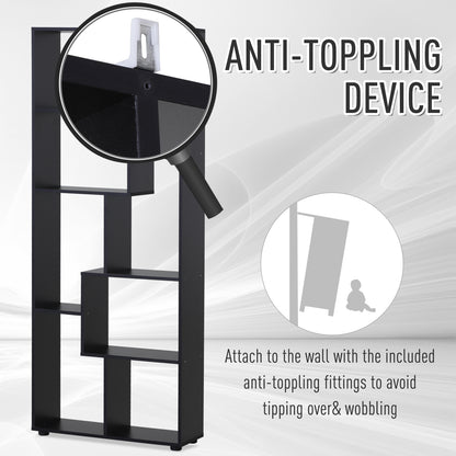 HOMCOM 8-Tier Freestanding Bookcase w/ Melamine Surface Anti-Tipping Foot Pads Home Display Storage Grid Stand Modern Style - Black