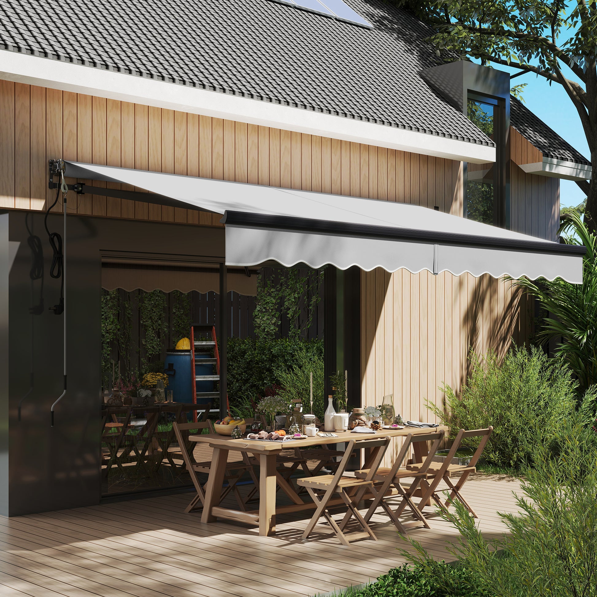 Outsunny 3.5 x 3(m) Electric Awning with Remote Controller, Aluminium Frame DIY Retractable Awning, UPF30+ Sun Shade Canopy for Garden Patio Deck Door Window, Light Grey