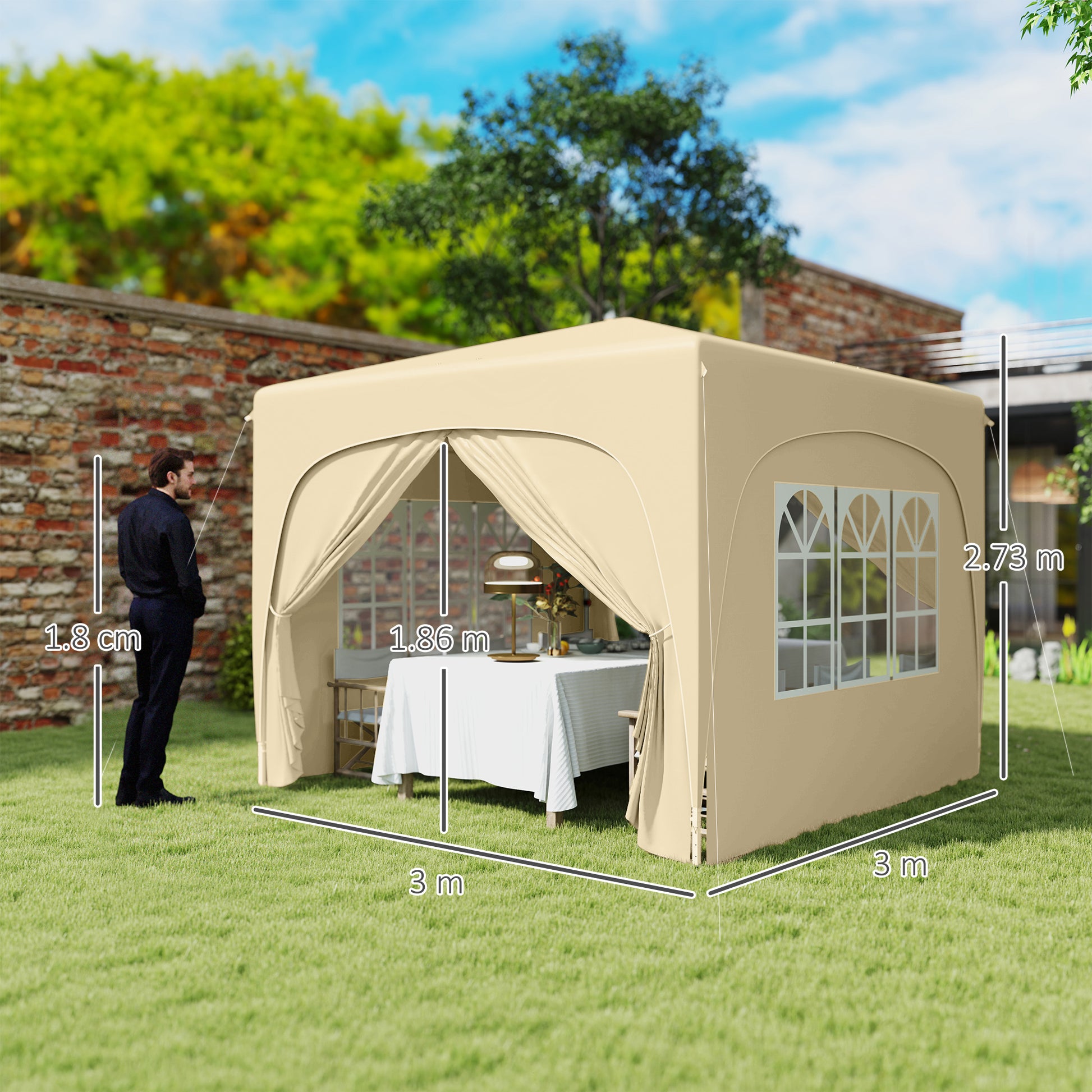 Outsunny 3 x 3m Pop-Up Gazebo Shelter, with Accessories - Sand