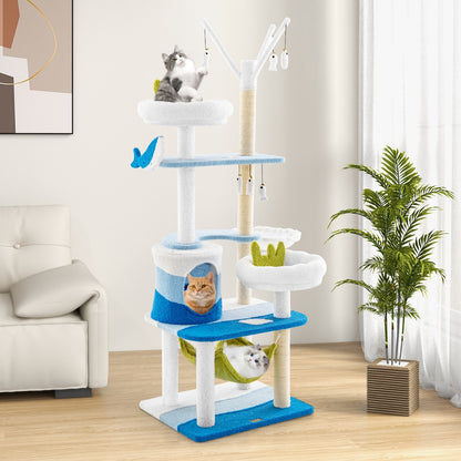 Multi-level Cat Tower with Sisal Covered Scratching Posts-Blue