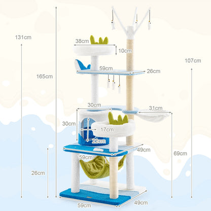 Multi-level Cat Tower with Sisal Covered Scratching Posts-Blue