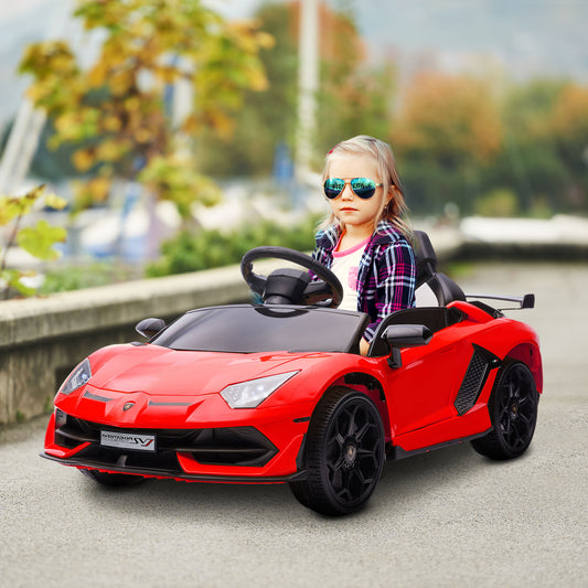 HOMCOM Lamborghini Licensed 12V Kids Electric Car w/ Butterfly Doors, Easy Transport Remote, Music, Horn, Suspension - Red