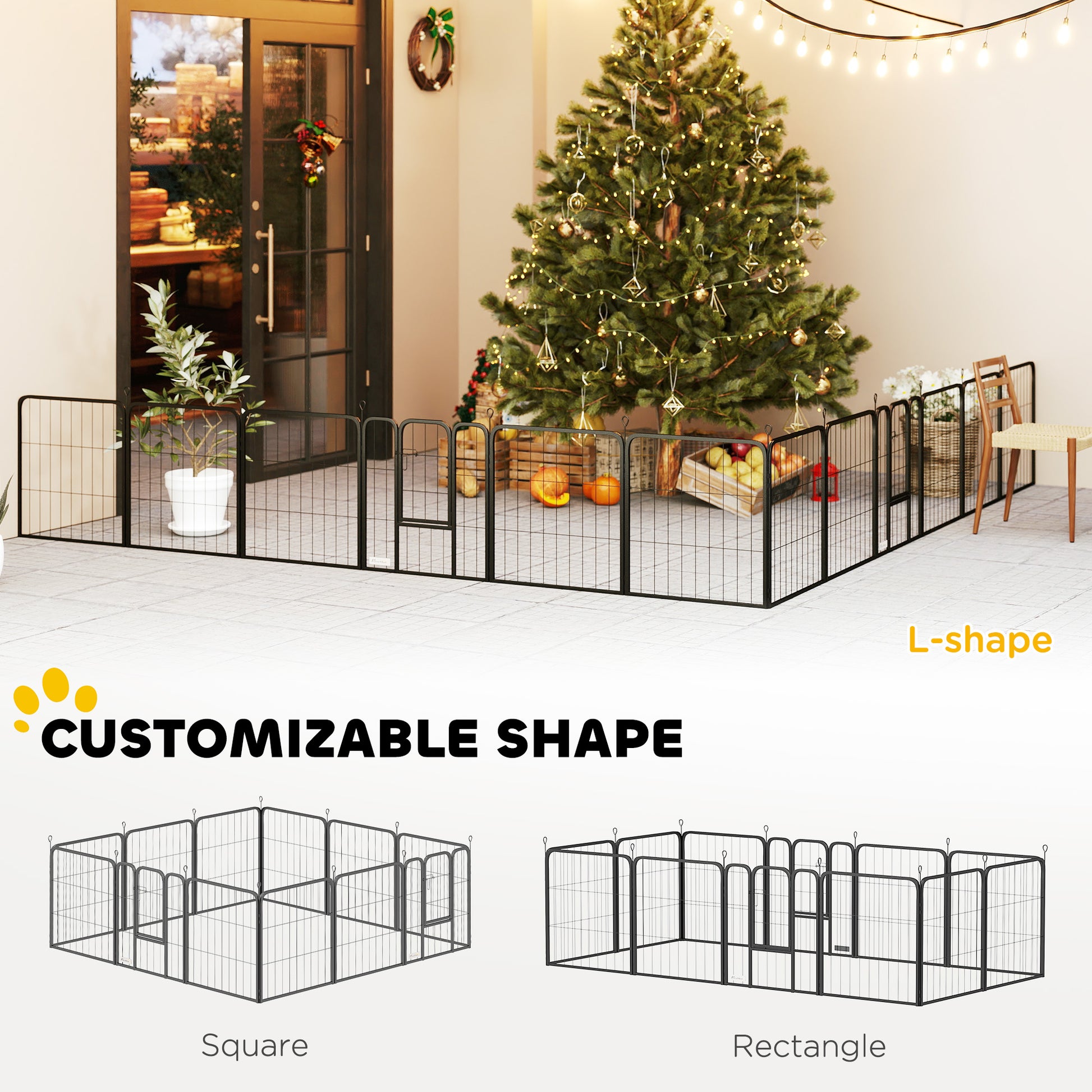 PawHut 12-Panel Solid Dog Playpen with Doors, for Small Dogs, 60cm High, Black