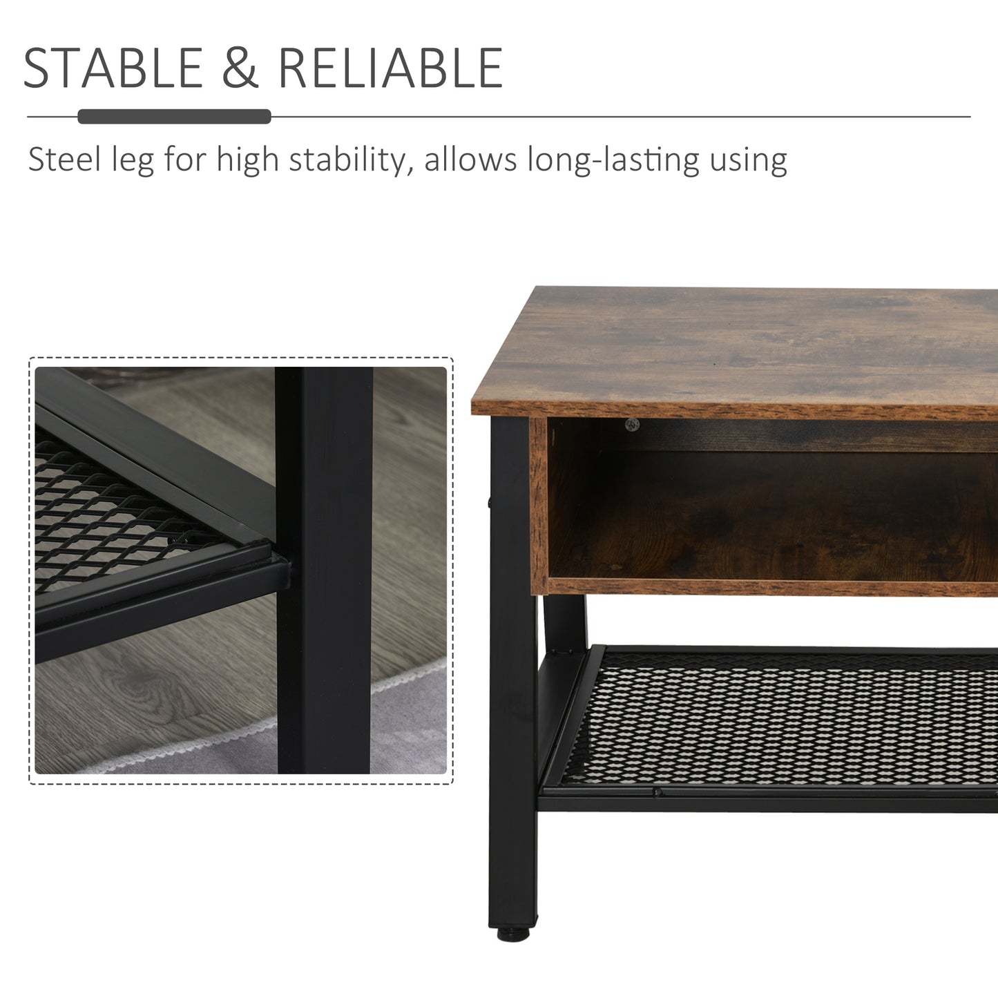 HOMCOM Rubber Wood 3-Tier TV Media Unit Black/Brown