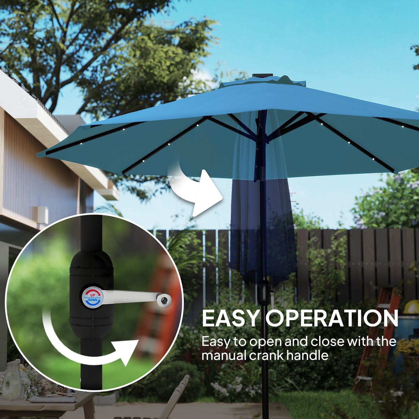 Outsunny 2.7m LED Light Parasol Umbrella - Blue