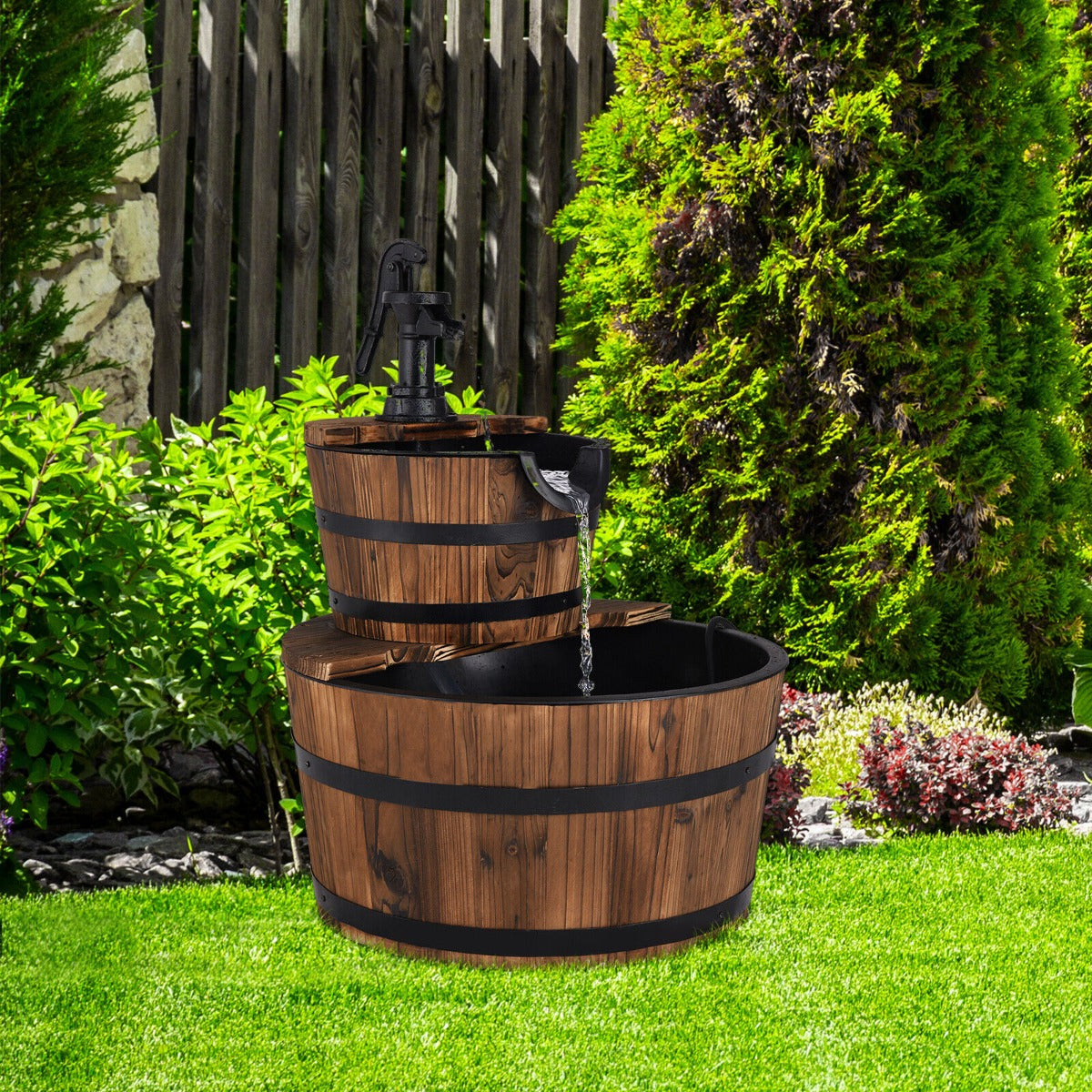 Wooden Water Pump Fountain with Water Speed Adjustment for Garden